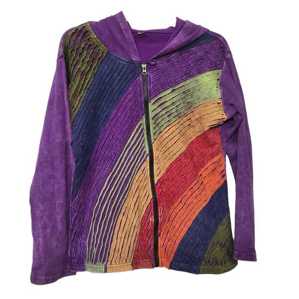 Artsy Rainbow Tie Dye Hooded Sweatshirt Jacket size S / M